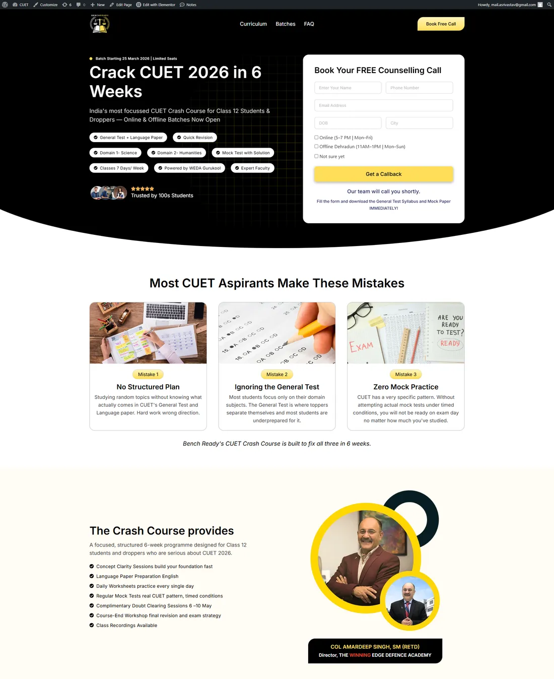 CUET exam prep website design by Aanand Koiri